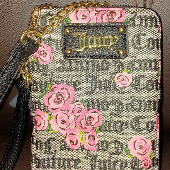 JUICY COUTURE CELLIE PINK BLOOM BLACK FORGET ME NOT CROSSBODY ID BAG - Picture 2 of 11